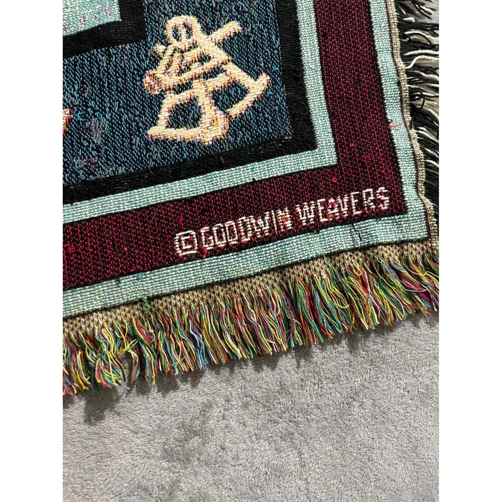 Goodwin Weavers Throw Tapestry Blanket Blue Lighthouse Nautical Woven Cotton